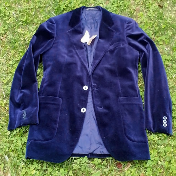 Yves St. Laurant Vintage 1960's Men's Blue Velvet Dinner Smoking Jacket LIKE NEW - Picture 4 of 12